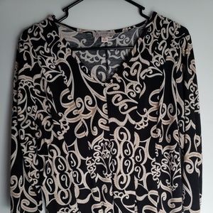 Scroll print V-Neck Fit and Flare Blouse